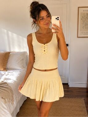 Hippie Rose Cream Pointelle Knit Bow Tank & Mini Skirt Size S